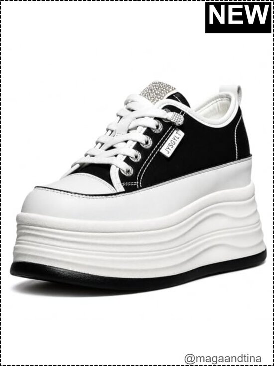 Shoes - Chunky Platform Sneakers Women Fashion Casual Glitter Lace-Up Shoes